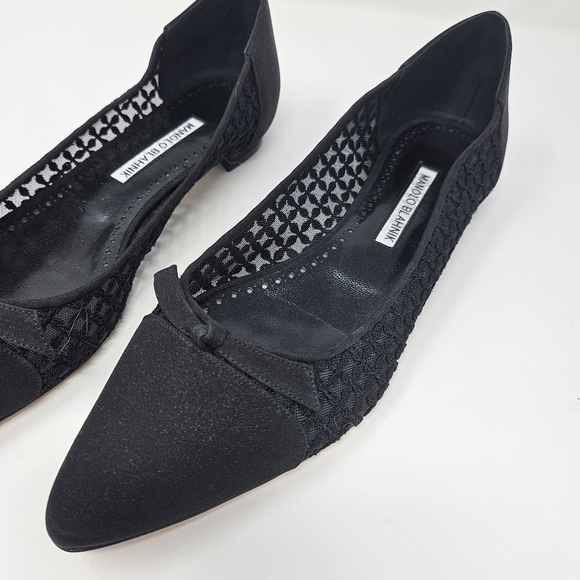 Manolo Blahnik Tiakala Satin Lace Bow Ballerina Flats Point Toe 40 9 Black - Picture 3 of 7